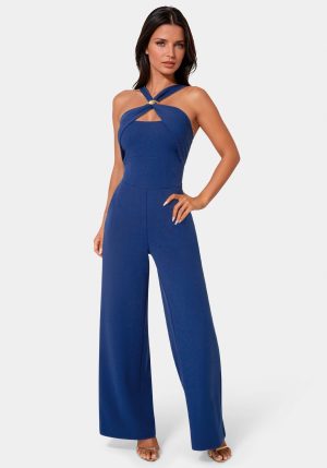 Knit Crepe Twist Wide Leg Jumpsuit