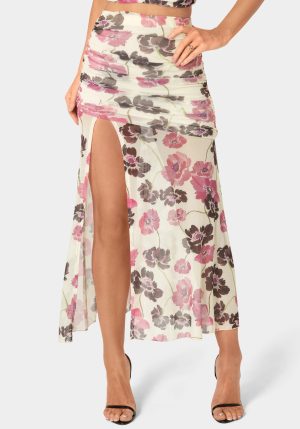 Maxi Mesh Shirred Skirt