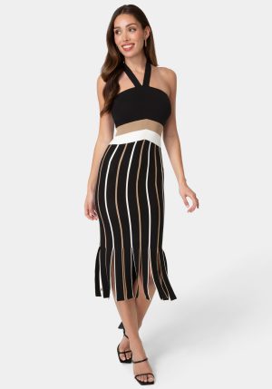 Carwash Fringe Knit Halter Dress